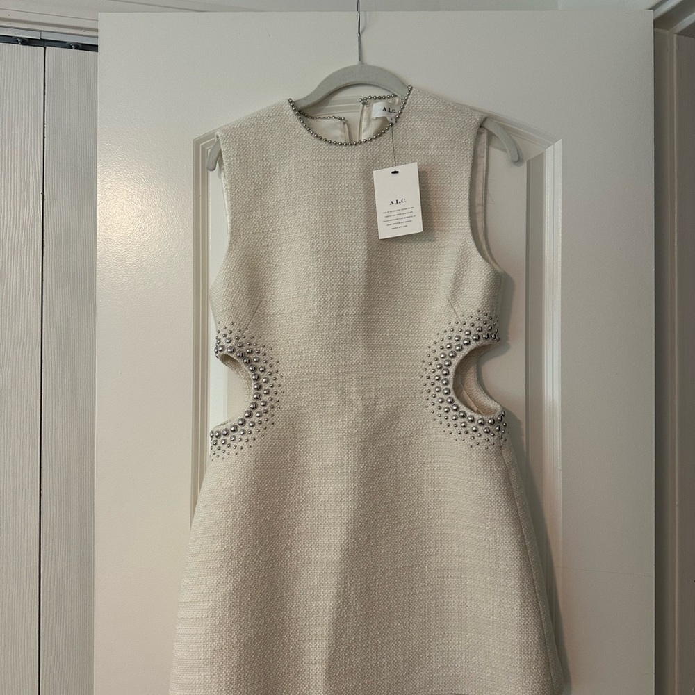 ALC Skyla Mini Dress — Elegant Cream Dress with Studded Accents